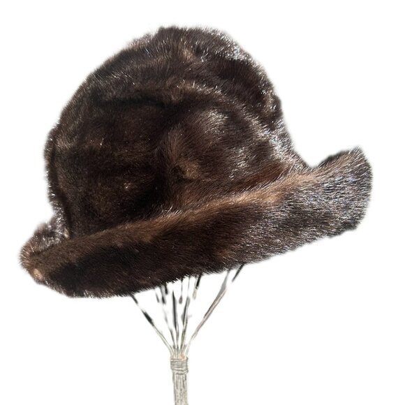 Lenore Marshall New York Vintage Dark Brown Mink Fur Hat - Dome with Brim 1960s - Picture 5 of 9